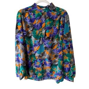 Teddi Vintage 80s Multicolor Floral Shirt Size 14 Cottagecore Retro Statement